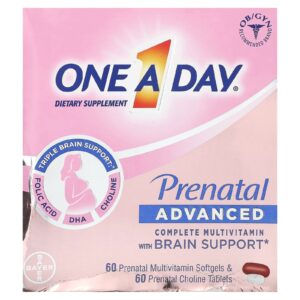 One-A-Day Pré-natal Advanced Multivitamínico Completo com Suporte para o Cérebro 60 Cápsulas Multivitamínicas Pré-natal e 60 Comprimidos Pré-natal de Colina