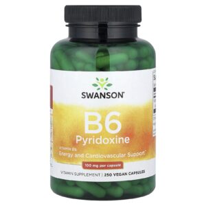 Swanson Vitamina B6 Piridoxina 100 mg 250 Cápsulas Veganas