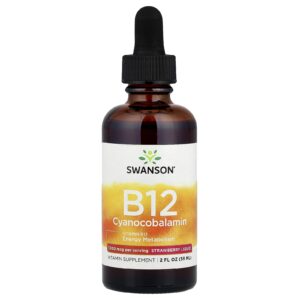 Swanson B12 Cianocobalamina Líquida Morango 59 ml (2 fl oz)