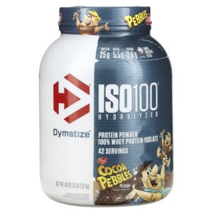 Dymatize ISO100® Hidrolisado 100% de Isolado de Proteína Whey Pedras de Cacau 137 kg (3 lb)
