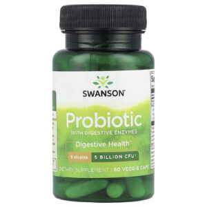 Swanson Probiótico com Enzimas Digestivas 5 Bilhões de UFCs 60 Cápsulas Vegetais