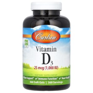 Carlson Vitamina D3 25 mcg (1.000 UI) 360 Cápsulas Softgel
