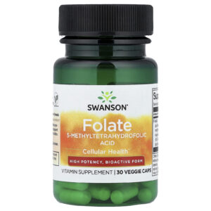 Swanson Folato Alta Potência 30 Cápsulas Vegetais (800 mcg por Cápsula)