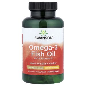 Swanson Óleo de Peixe Ômega-3 com Vitamina D Limão 60 Cápsulas Softgel