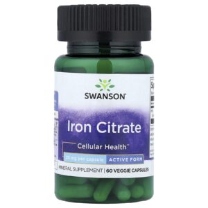 Swanson Citrato de Ferro Forma Ativa 25 mg 60 Cápsulas Vegetais