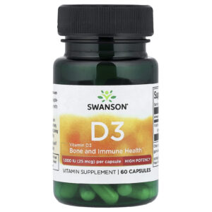 Swanson Vitamina D3 Alta Potência 25 mcg (1.000 UI) 60 Cápsulas