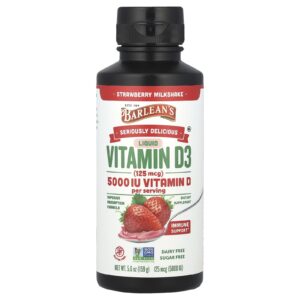 Barleans Seriamente Delicioso Vitamina D3 Líquida Milkshake de Morango 125 mcg (5.000 UI) 159 g (56 oz)