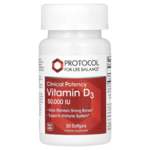 Protocol for Life Balance Vitamina D3 Potência Clínica 1.250 mcg (50.000 UI) 50 Cápsulas Softgel