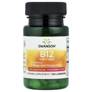 Swanson Vitamina B12 com Folato Sabor Morango 100 Pastilhas