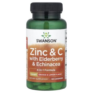 Swanson Zinco e C com Sabugueiro e Echinacea Laranja e Limão 60 Pastilhas