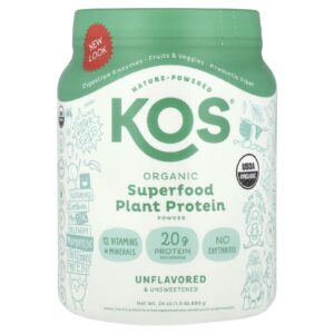 KOS Proteína em Pó de Superalimentos Orgânicos Sem Sabor e Sem Açúcar 680 g (15 lb)