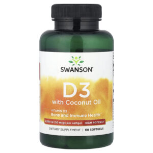 Swanson Vitamina D3 com Óleo de Coco 60 Cápsulas Softgel