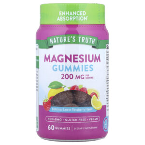 Natures Truth Gomas de Magnésio Delicioso Limão e Framboesa 60 Gomas