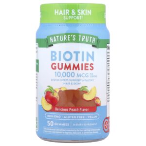 Natures Truth Gomas de Biotina Pêssego Delicioso 50 Gomas (5000 mcg por Goma)
