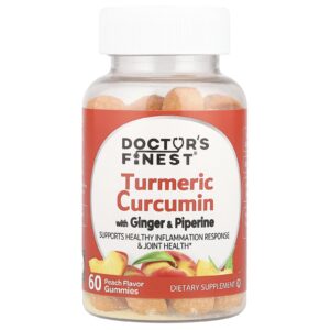 Doctors Finest Gomas de Curcumina de Cúrcuma com Gengibre e Piperina Pêssego 60 Gomas