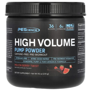 PEScience Alto Volume Pump Powder Sem Cafeína Toque de Frutos Silvestres de Melão 270 g (95 oz)