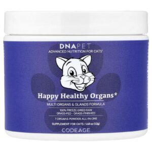 Codeage DNA Pet Happy Healthy Organs Fórmula para Vários Órgãos e Glândulas Para Gatos 42 g (148 oz)