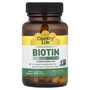 Country Life Biotina Alta Potência 10 mg 60 Cápsulas Veganas