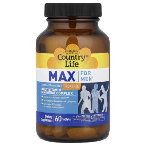 Country Life Max for Men® Complexo Multivitamínico e Mineral Sem Ferro 60 Comprimidos