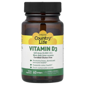 Country Life Vitamina D3 125 mcg (5.000 UI) 60 Cápsulas Softgel