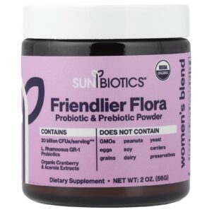 Sunbiotics Friendlyler Flora Mistura para Mulheres Probiótico e Prebiótico em Pó 56 g (2 oz)