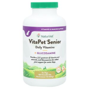 NaturVet VitaPet Sênior Vitaminas Diárias + Glicosamina Para Cães 180 Comprimidos Mastigáveis 468 g (1 lb)