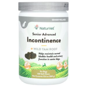NaturVet Incontinuação Sênior Avançada + Raiz de Inhame Selvagem Para Cães 120 Cápsulas Mastigáveis 360 g (126 oz)