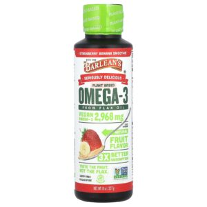 Barleans Seriously Delicious® Ômega-3 à Base de Plantas de Óleo de Linhaça Smoothie de Morango e Banana 2.968 mg 227 g (8 oz)