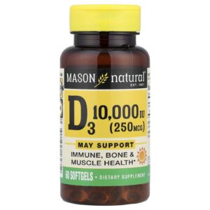 Mason Natural Vitamina D3 250 mcg (10.000 UI) 60 Cápsulas Softgel