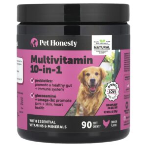 Pet Honesty Multivitamínico 10 em 1 Para Cães Adultos Frango 90 Cápsulas Mastigáveis 270 g (95 oz)
