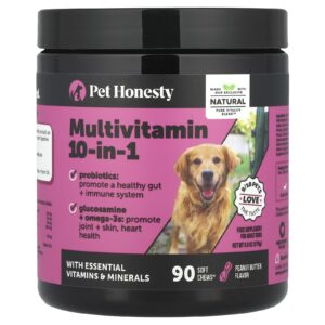 Pet Honesty Multivitamínico 10 em 1 Para Cães Adultos Manteiga de Amendoim 90 Cápsulas Mastigáveis 270 g (95 oz)