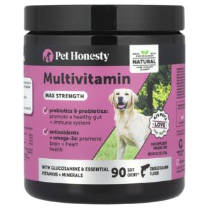 Pet Honesty Multivitamínico Força Máxima Para Cães Adultos Salmão Defumado 90 Cápsulas Mastigáveis 270 g (95 oz)