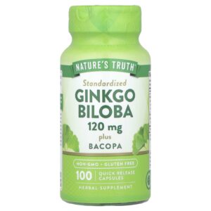 Natures Truth Ginkgo Biloba Plus Bacopa 120 mg 100 Cápsulas de Liberação Rápida