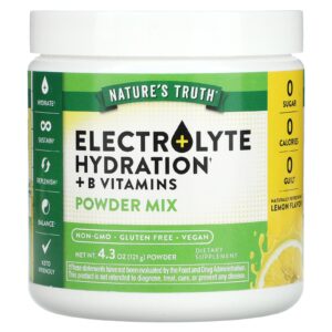 Natures Truth Hidratação de Eletrólitos + Vitaminas B Mistura em Pó Limonada 121 g (43 oz)