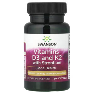 Swanson Vitaminas D3 e K2 com Estrôncio 60 Cápsulas Softgel