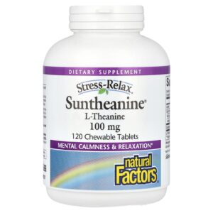 Natural Factors Stress-Relax Suntheanine L-Theanine 100 mg 120 Comprimidos Mastigáveis
