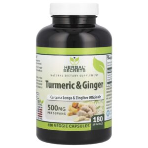 Herbal Secrets Cúrcuma e Gengibre 500 mg 180 Cápsulas Vegetais