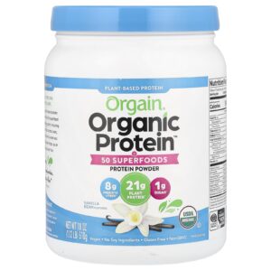 Orgain Organic Protein™ em Pó + 50 Superalimentos À Base de Plantas Fava de Baunilha 510 g (112 lb)