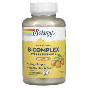 Solaray Vitaminas do Complexo B de Alta Potência com Vitamina C Laranja Natural 50 Mastigáveis
