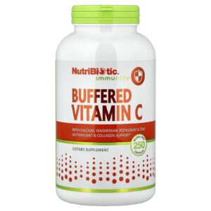 NutriBiotic Immunity Vitamina C Tamponada com Cálcio Magnésio Potássio e Zinco 250 Cápsulas Sem Glúten