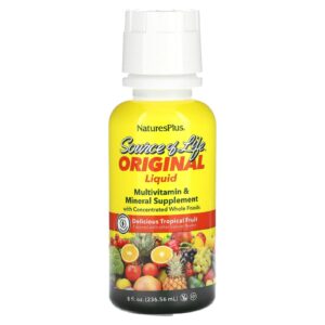 NaturesPlus Fonte de Vida Suplemento Multivitamínico e Mineral Líquido Original Deliciosas Frutas Tropicais 23656 ml (8 fl oz)