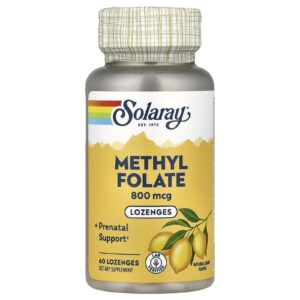 Solaray Folato de Metila Limão 800 mcg 60 Pastilhas