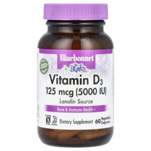Bluebonnet Nutrition Vitamina D3 125 mcg (5.000 UI) 60 Cápsulas Vegetais
