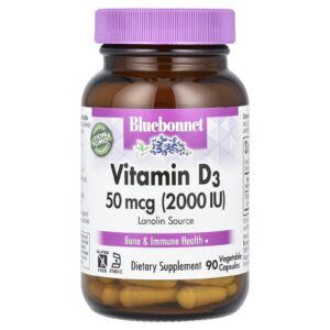 Bluebonnet Nutrition Vitamina D3 50 mcg (2.000 UI) 90 Cápsulas Vegetais
