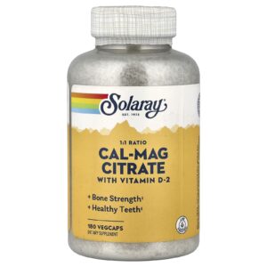 Solaray Citrato Cal-Mag com Vitamina D-2 Proporção 1:1 180 Cápsulas Vegetais