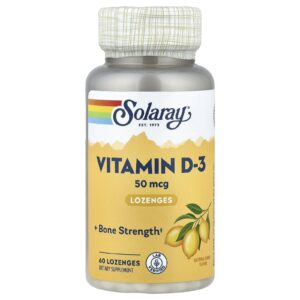 Solaray Pastilhas de Vitamina D-3 Limão Natural 50 mcg 60 Pastilhas