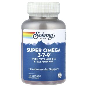 Solaray Super Ômega 3-7-9™ com Vitamina D-3 e Óleo de Salmão 120 Cápsulas Softgel