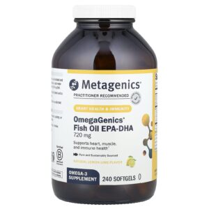 Metagenics OmegaGenics® Óleo de Peixe EPA-DHA Limão-siciliano Natural 720 mg 240 Cápsulas Softgel
