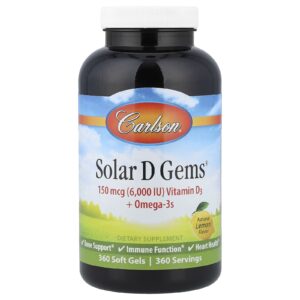 Carlson Solar D Gems® Vitamina D3 + Ômega-3 Limão Natural 360 Cápsulas Softgel