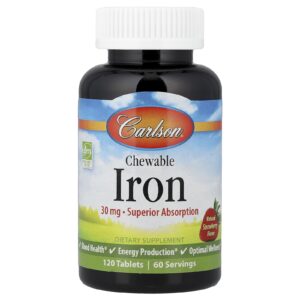 Carlson Ferro Mastigável Morango Natural 120 Comprimidos (15 mg por Comprimido)